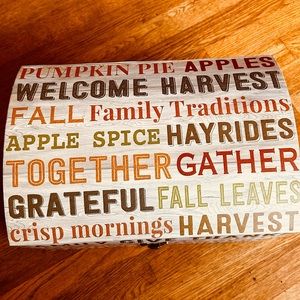 Decorative box - thick board. Harvest/ Thanksgiving metal & cord accents